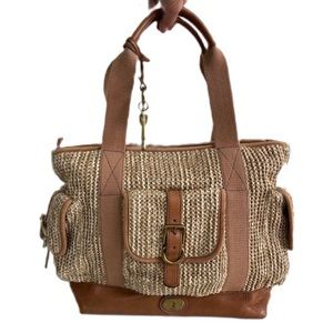 Fossil | Overnight Leather & Straw Tote Bag